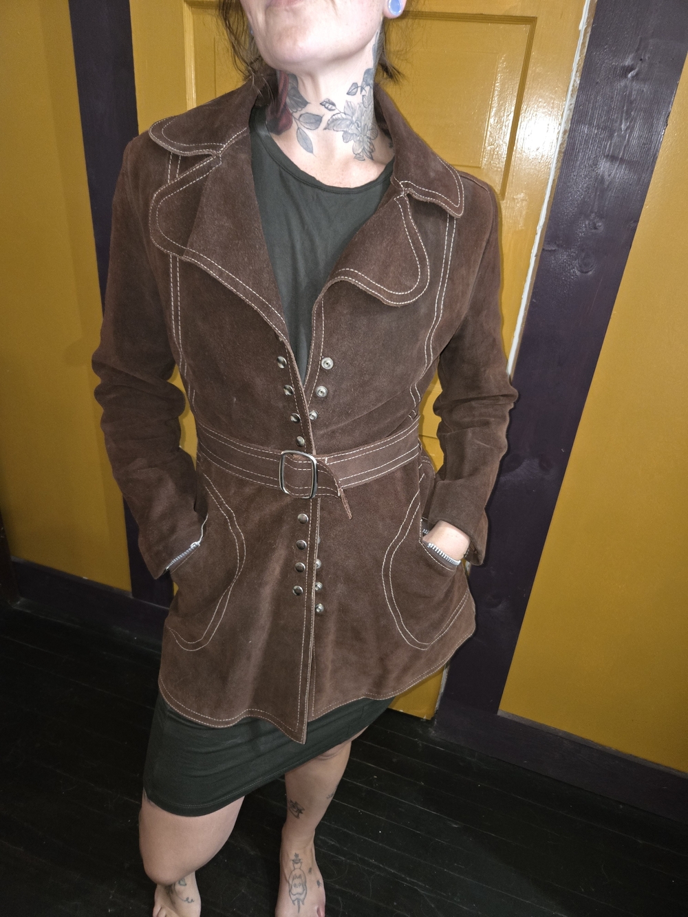 Brown Suede Belted Women's Jacket